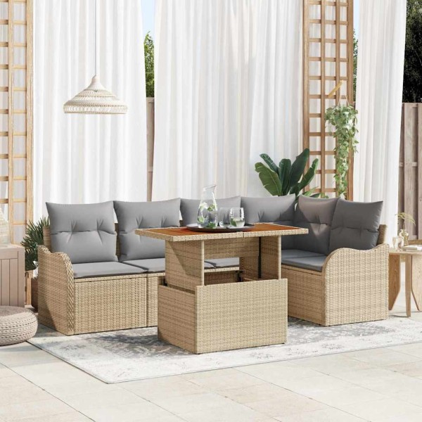 Garden Sofa Set 6 pcs Beige and light gray polyrattan