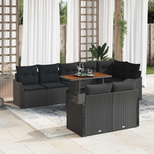 Garden sofa set with pillow 9 pcs Black