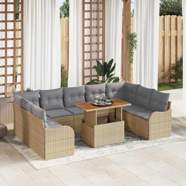 Garden Sofa Set 10 pcs beige and light gray