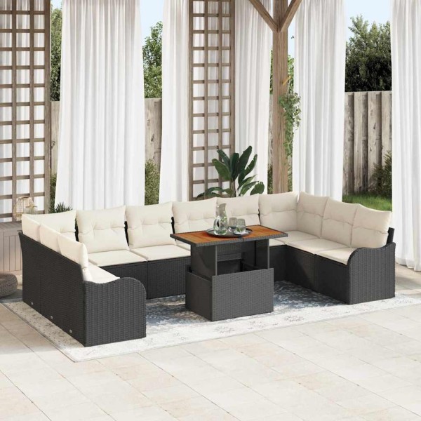 Garden sofa set with pillow 11 pcs Black and cream