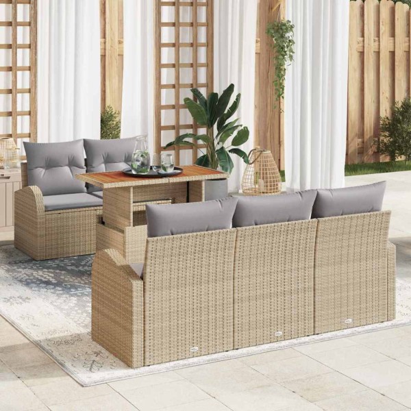 Garden Sofa Set 6 pcs beige and light gray