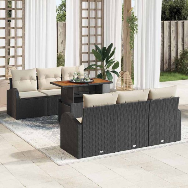 Garden sofa set with pillow 7 pcs Black and cream