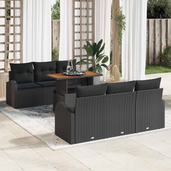 Garden sofa set with pillow 7 pcs Black