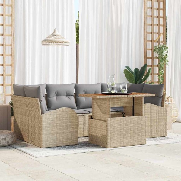 Garden Sofa Set 7 pcs beige and light gray