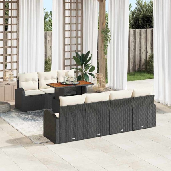 Garden sofa set with pillow 8 pcs Black and cream