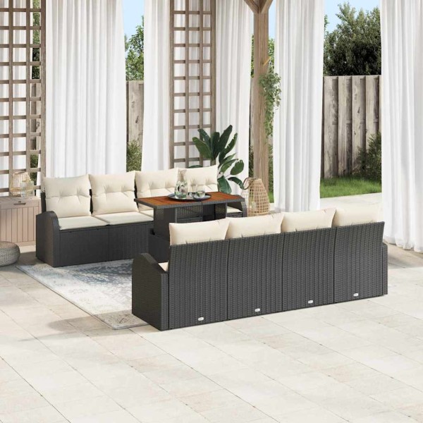 Garden sofa set with pillow 7 pcs Black and cream