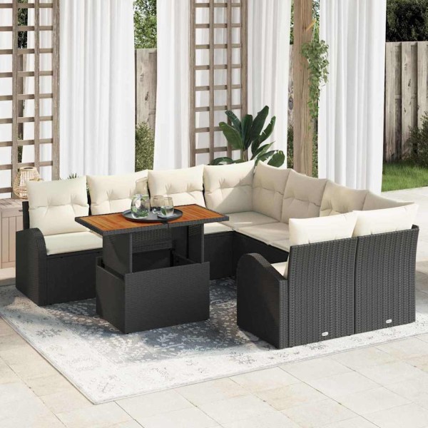 Garden sofa set with pillow 9 pcs Black and cream