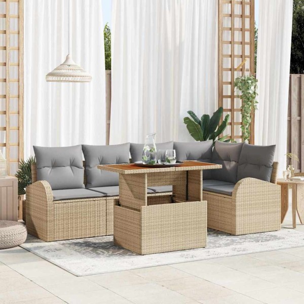 Garden Sofa Set 6 pcs beige and light gray