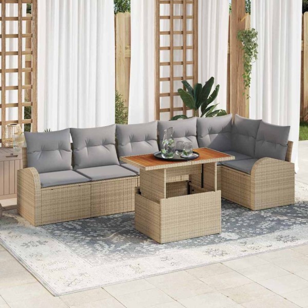 Garden Sofa Set 7 pcs beige and light gray