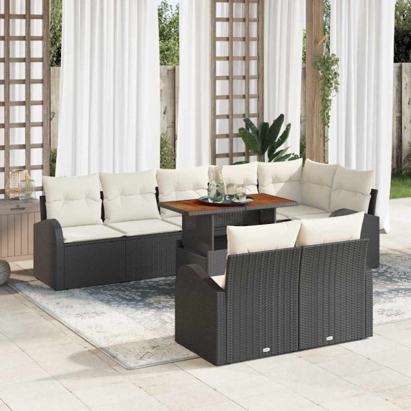 Garden sofa set with pillow 9 pcs Black and cream