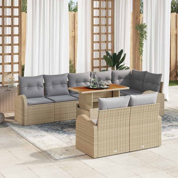Garden Sofa Set 9 pcs beige and light gray