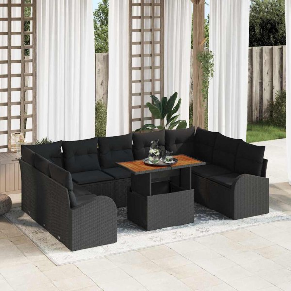 Garden sofa set with pillow 10 pcs Black