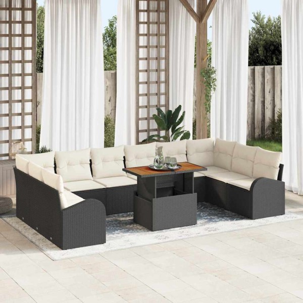 Garden sofa set with pillow 11 pcs Black and cream