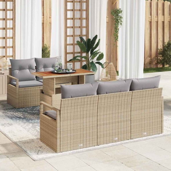 Garden Sofa Set 6 pcs beige and light gray