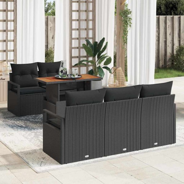 Garden sofa set with pillow 6 pcs Black