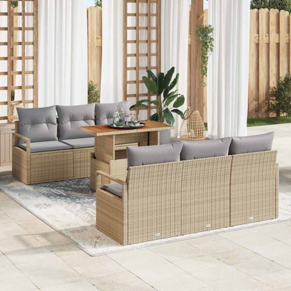 Garden Sofa Set 7 pcs beige and light gray