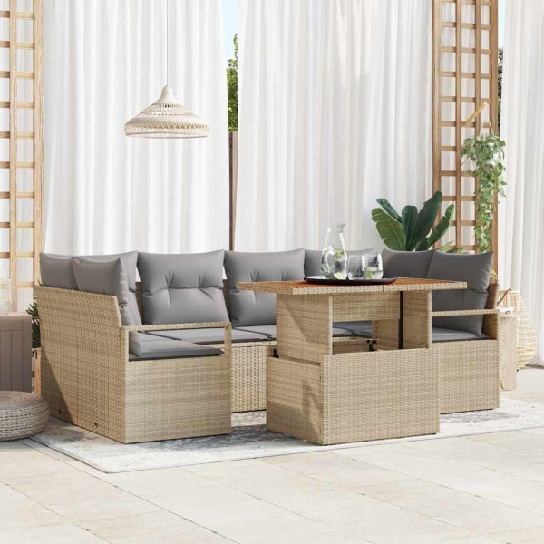 Garden Sofa Set 7 pcs beige and light gray