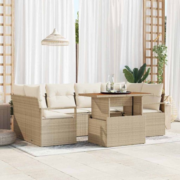 Garden sofa set with cushion 7 pcs beige and cream color