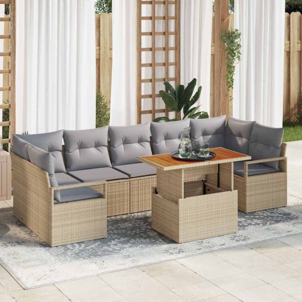 Garden sofa set with pillow 8 pcs Beige and gray