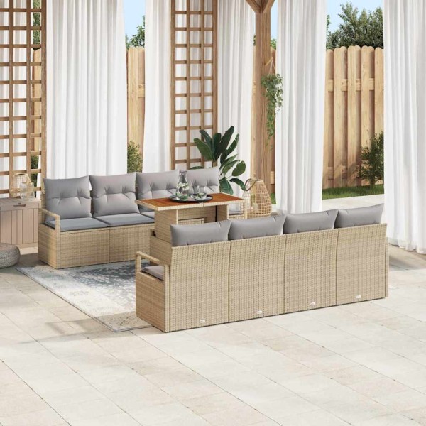 Garden sofa set with pillow with pillow 9 pcs Beige and gray