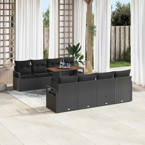 Garden sofa set with pillow with pillow 9 pcs Black and Brown