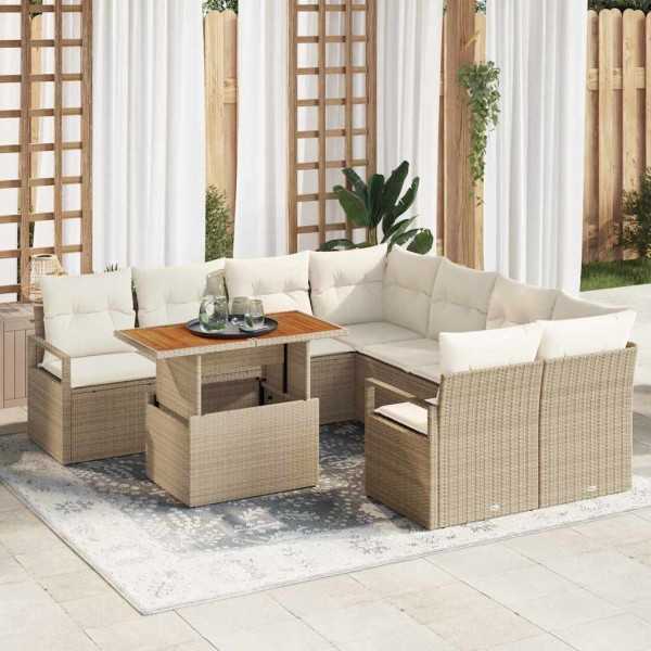 Garden dining set with pillow 9 pcs Beige and cream
