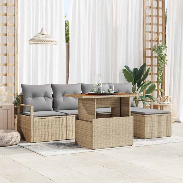 Garden dining set with pillow 6 pcs Beige and gray