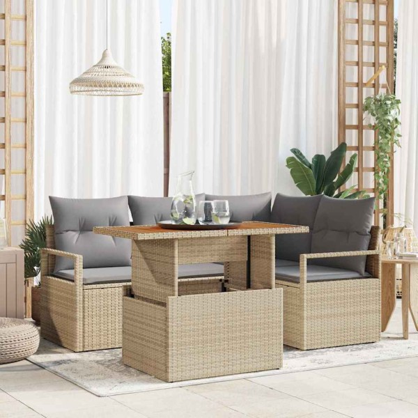 Garden dining set with pillow 5 pcs Beige and gray