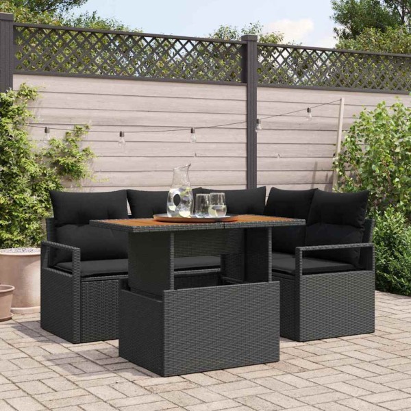 Garden dining set with pillow 5 pcs Black and Brown