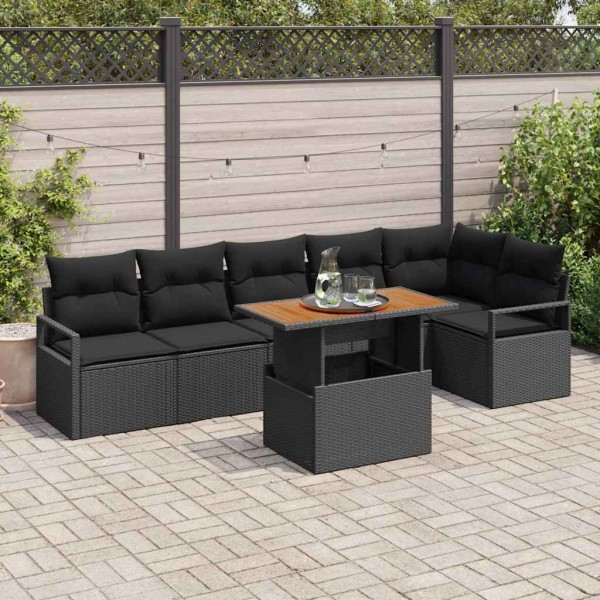 Garden dining set with pillow 7 pcs Black and Brown