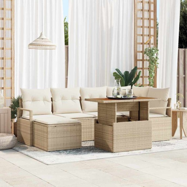 Garden dining set with pillow 7 pcs Beige and cream