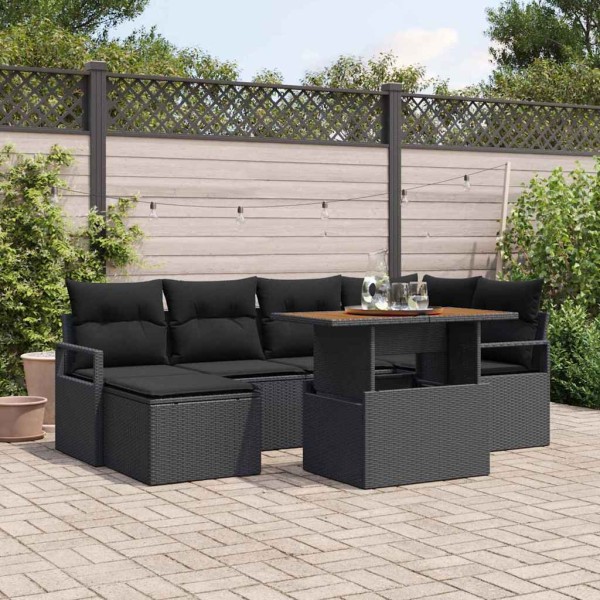 Garden dining set with pillow 7 pcs Black and Brown