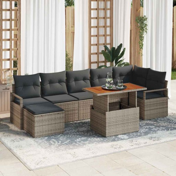 Garden dining set with pillow 8 pcs Gray and brown