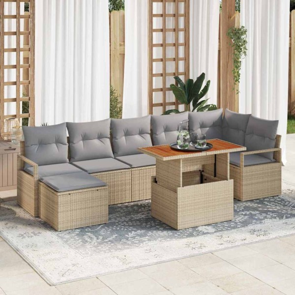 Garden dining set with pillow 8 pcs Beige and gray