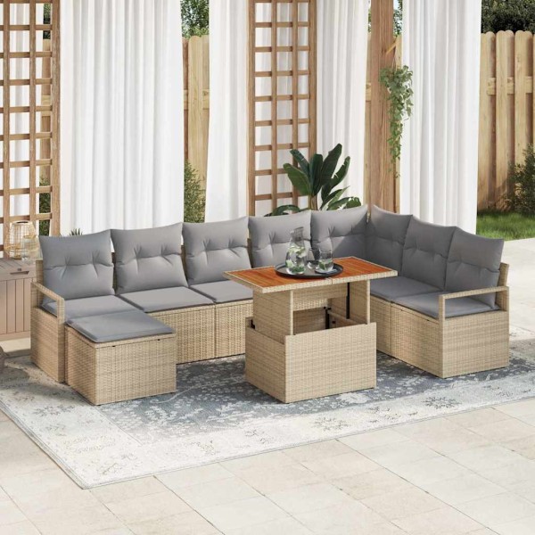 Garden sofa set with pillow 9 pcs Beige and gray