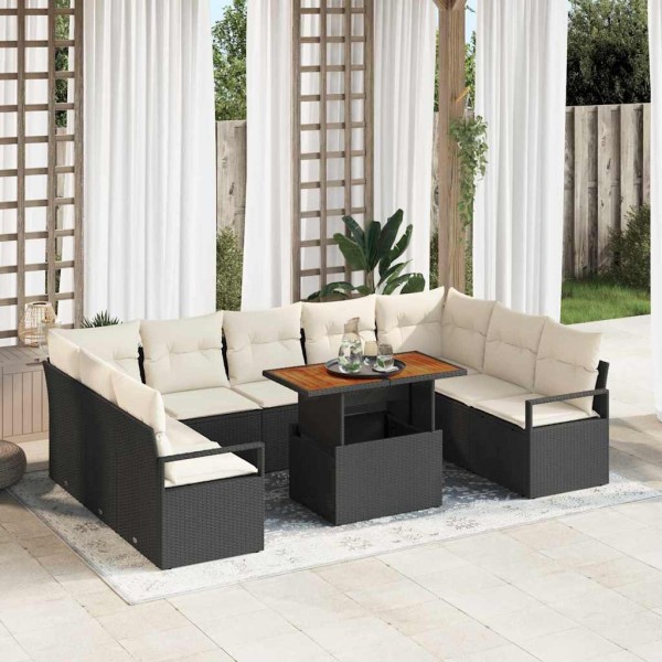 Garden sofa set with pillow 10 pcs Black and cream