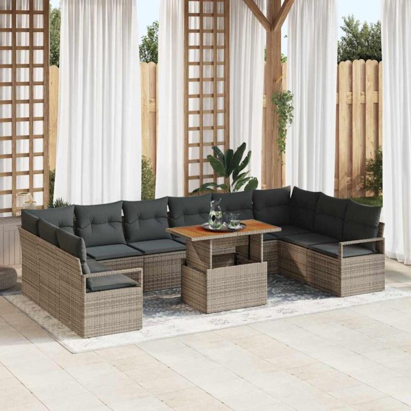 Garden sofa set with pillow 11 pcs Gray and brown