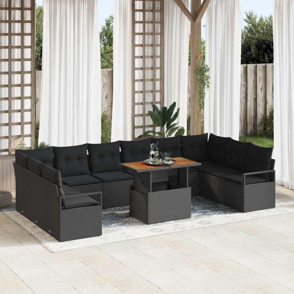 Garden sofa set with pillow 11 pcs Black and Brown