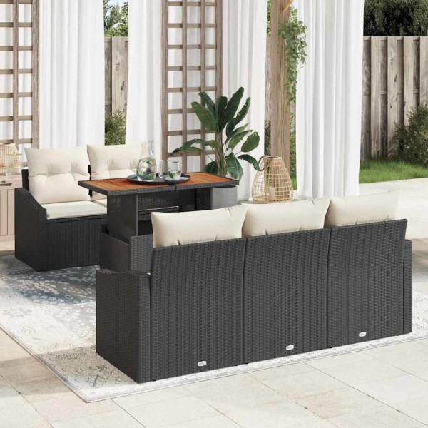 Garden dining set with pillow 6 pcs Black and cream