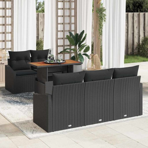 Garden dining set with pillow 6 pcs Black and Brown