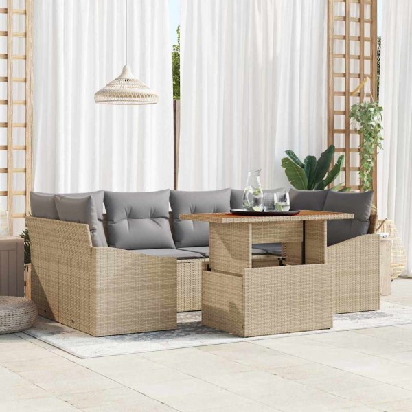 Garden dining set with pillow 7 pcs Beige and gray