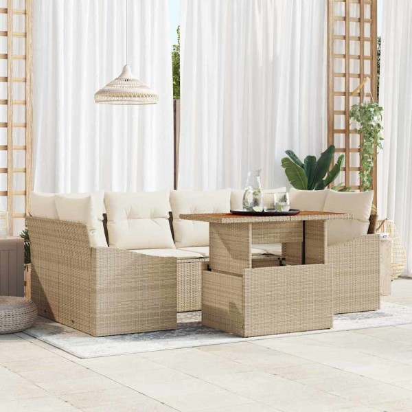 Garden dining set with pillow 7 pcs Beige and cream