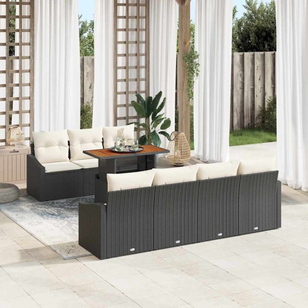 Garden dining set with pillow 8 pcs Black and cream