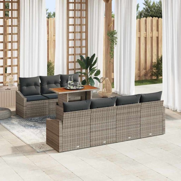 Garden dining set with pillow 8 pcs Gray and brown