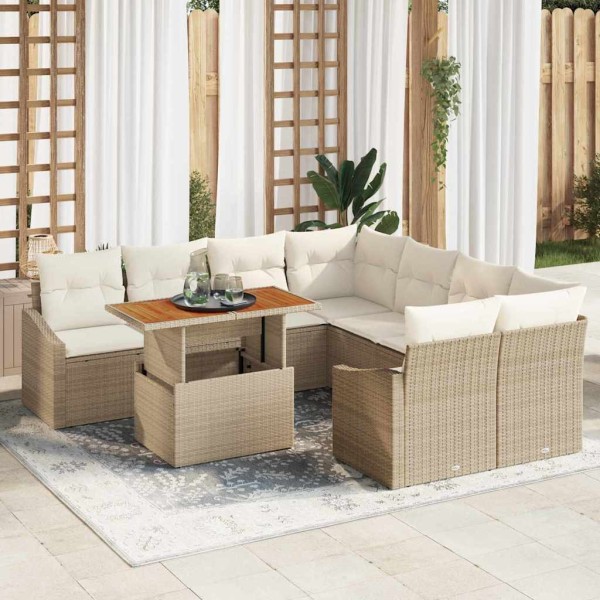 Garden dining set with pillow 9 pcs Beige and cream