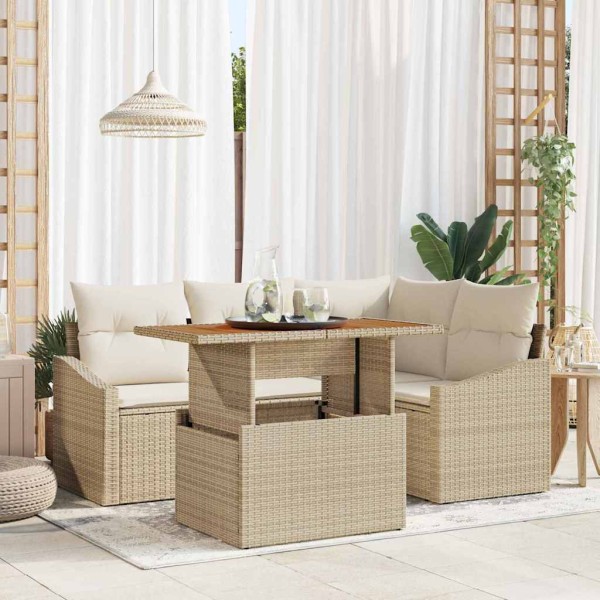 Garden dining set with pillow 5 pcs Beige and cream