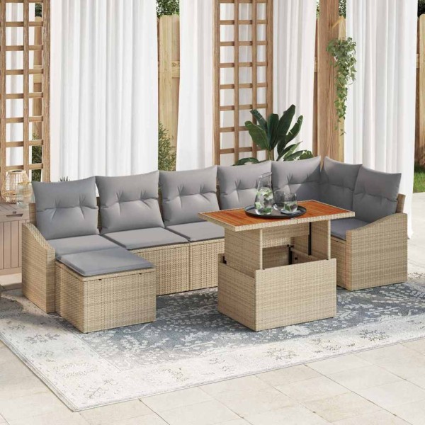Garden dining set with pillow 8 pcs Beige and gray