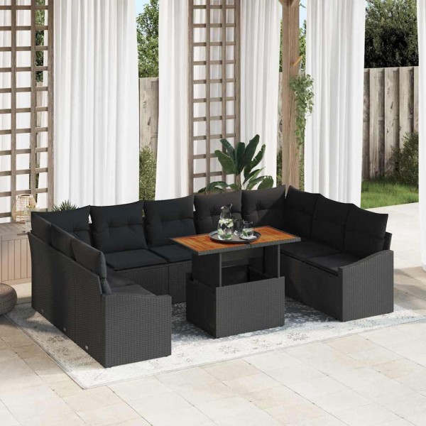 Garden dining set with pillow 10 pcs Black and Brown