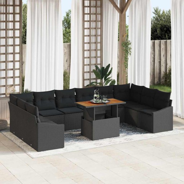 Garden dining set with pillow 11 pcs Black and Brown