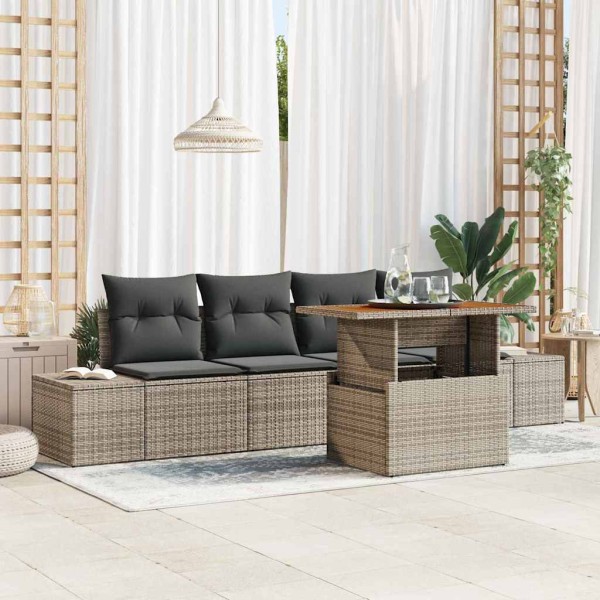 Garden dining set with pillow 5 pcs Gray and brown